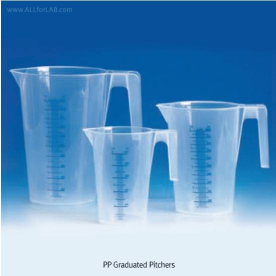 VITLAB® PP Graduated Beakers, Stackable with Hanger Handle &amp; Black ScalePP 메스피처, 행거핸들부, 흑색눈금, -10~+125/140℃ Withstand 내열, 250~3,000㎖