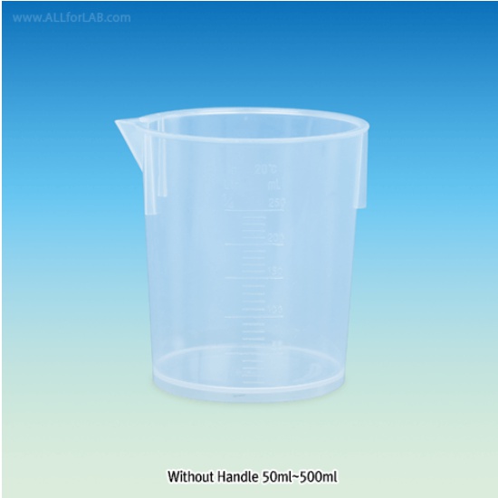 SciLab-brand® PP Education Beaker, Mould Graduation, 50~5000㎖PP 경제형 비커, with Spout, with or without Handle, Hi-Transparency, 125/140℃