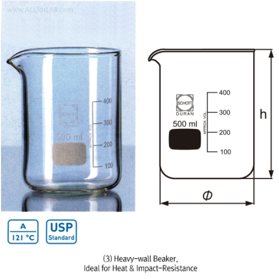 DURAN® Heavy-wall Beakers, 100~20,000㎖헤비월 비커, 내열 / 내충격용, Ideal for Heat &amp; Impact-Resist.